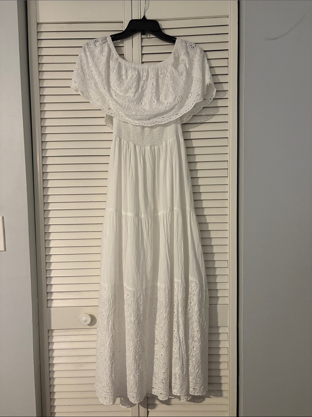 NAOO Nation AK outfitters Off-Shoulder White Eyelet Maxi Dress all white